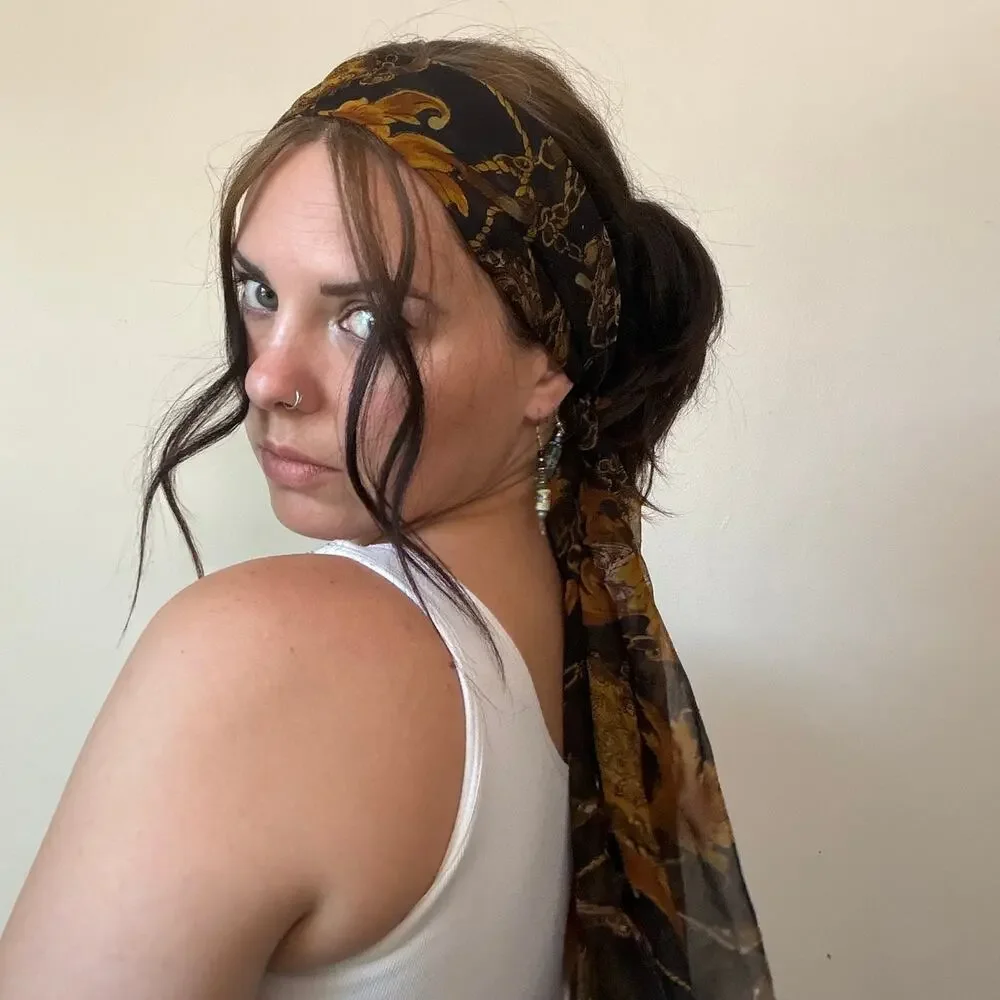 Vintage Brown & Gold Baroque Head Scarf